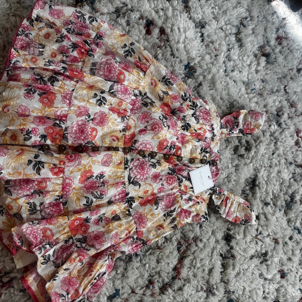 Shabby Chic Floral Kids Dress in Pink and Yellow